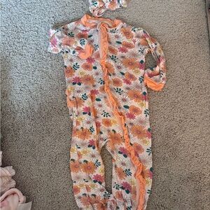Colorful Floral Kids Footie with Headband